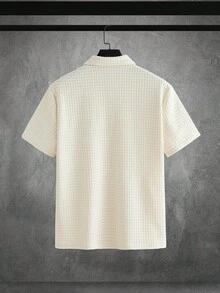 HIMLAND Conjunto informal de camisa polo de manga corta con estampado y pantalones de pierna ancha con cordón y bolsillo para hombre - Albaricoque - Ver 7