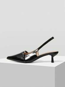 Mnmlis Tacones altos de diseño con hebilla de punta fina para uso diario - Negro - Ver 1