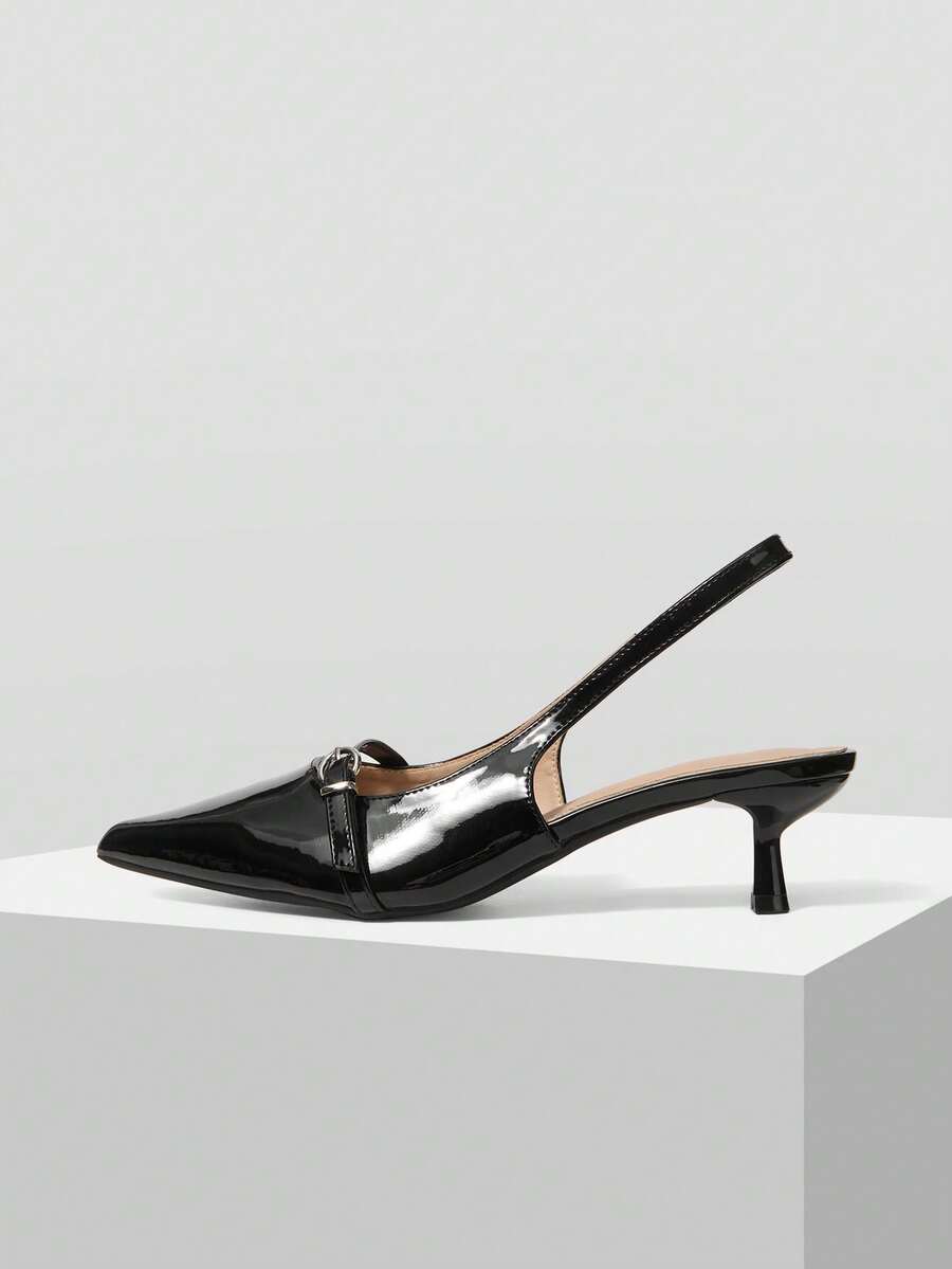 Mnmlis Tacones altos de diseño con hebilla de punta fina para uso diario - Negro - Ver 1