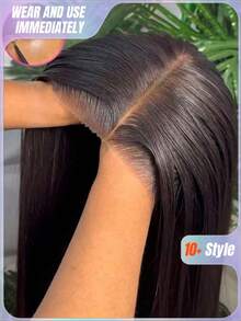 这是一款可直接佩戴的自然黑色长假发，带有13x4高清蕾丝前额部分。它采用200%密度的巴西原生预剪蕾丝前额发丝、直发和混合发丝，适合女性日常佩戴。 - 自然色&黑色系 - 查看 2