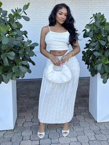 Alexandranx 女士杏色优雅荷叶边吊带背心和迷你裙两件套，度假装，夏季女装，西式女装，乡村风女装，度假两件套 - 杏色 - 查看 4