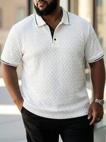 Manfinity Homme 大码男士条纹短袖休闲商务 Polo 衫 - 白色 - 查看 1