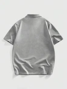 ROMWE MEN Street Life 男士立领字母吉他印花休闲百搭日常短袖T恤 - 灰色 - 查看 2