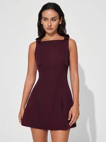 Aveloria Modichic Vestido ajustado con decoración de lazo, versátil para el Día de San Valentín y uso diario - Burdeos - Ver 1