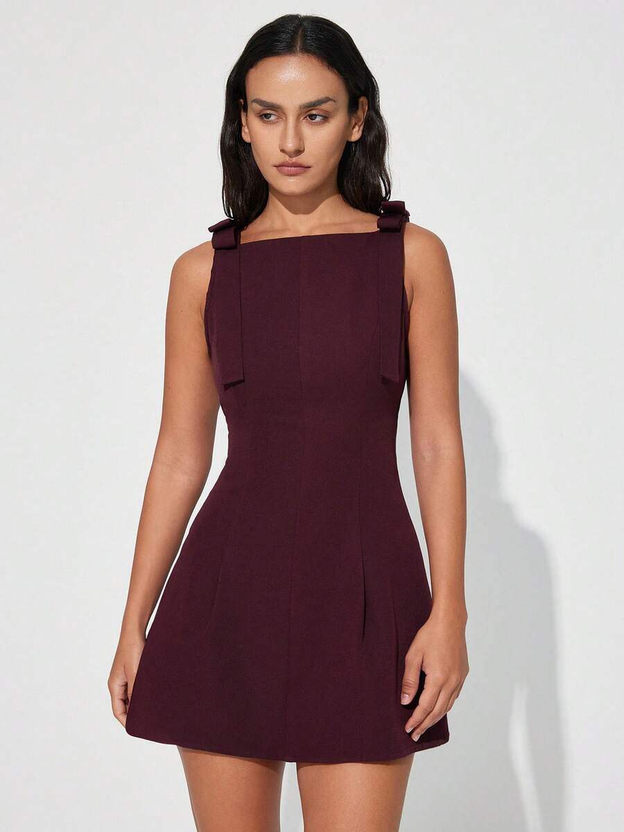Aveloria Modichic Vestido ajustado con decoración de lazo, versátil para el Día de San Valentín y uso diario - Burdeos - Ver 1