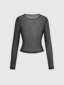 ROMWE Goth Top corto transparente con estampado de serpiente esqueleto de estilo gótico oscuro - Negro - Ver 4