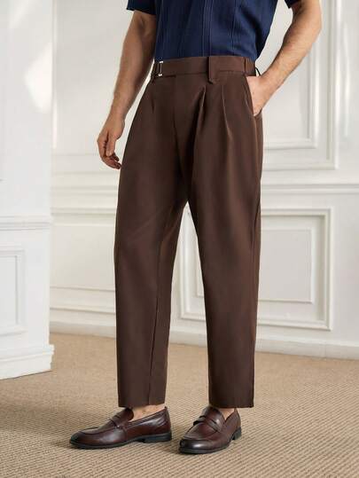 Officeau 男士纯色褶皱直筒休闲裤