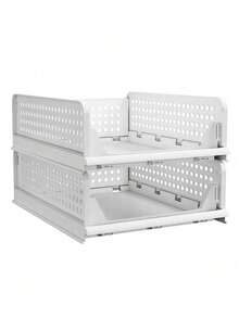 1pc Stackable Plastic Storage Basket Foldable Wardrobe Divided Storage Box And Storage Box Drawer Rack Storage Container Suitable For Wardrobes, Cabinets, Kitchen, Bathroom, Office - White - View 6
