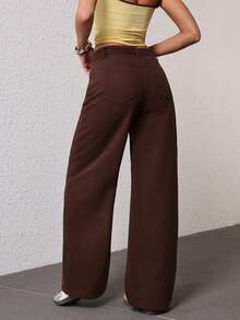 Jeanoix Women's Pocketed Wide Leg Loose Casual Versatile Jeans - Brown - View 2