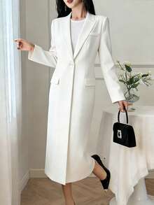 DAZY V领优雅长袖白色西装外套，适合春夏季通勤穿着 - 白色 - 查看 1