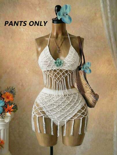 SaltGleam SaltGleam 女士纯色流苏设计时尚百搭约会/旅行针织迷你裙