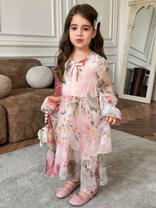 DAZY Young Girl Elegant Floral Print Dress, Spring/Summer - Pink - View 6