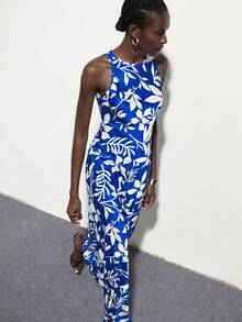 Aveloria Modichic Đầm không tay in hoa thanh lịch, thích hợp cho mùa hè. - Màu xanh lam - Xem 4