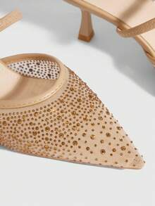 CUCCOO SZL Women's Fashionable Elegant Commuting Rhinestone Pointed Toe High Heel Pumps - Apricot - View 5