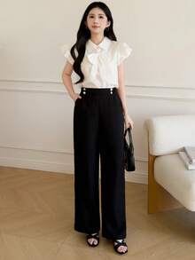 Quần thường ngày màu trơn dành cho thiếu nữ - màu đen - Xem 3