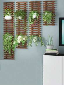 1 pieza Estantería de madera maciza con diseño de balcón de museo antiguo, decoración de pared, valla interior de cafetería, perchero de bata verde con planta simulada - Multicolor - Ver 3