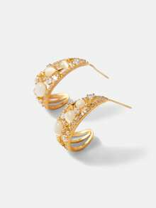 MOTF PREMIUM 轻奢水钻蛋白石耳环 百搭简约耳环 时尚进口高级耳环 - 金色 - 查看 3