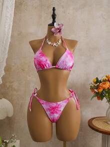 Swim Vcay 女士随机印花挂脖四件套比基尼，春夏款 - 彩色 - 查看 5