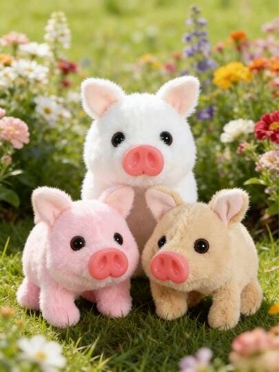 POKOJA LAND POKOJA LAND 7.09-Inch Simulated Pig Plush Toy That Can Move Its Nose And Ears And Make Sounds. Available In Pink, White, And Brown, It's A Creative Desktop And Bedside Decoration. It's An Interesting Plush Gift For Children, Friends, Or Girlfriends, And Is The Perfect Choice For Birthday And Holiday Gifts.