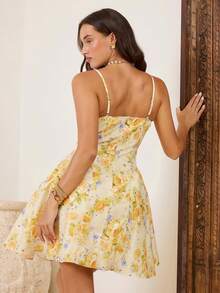 Enchnt Váy ngắn hai dây in họa tiết, kiểu dáng thường ngày, ôm eo. - Màu vàng - Xem 7