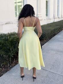 Alexandranx Women Dresses Lace Up Zip Ruched Bust Plain Casual - Kuning - View 2