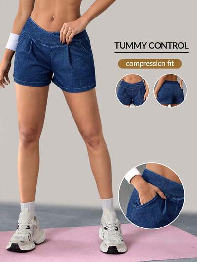 Flexra Women's Asymmetric Waist Pleated Casual Loose Denim Shorts