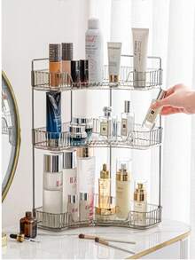 Single Corner Bathroom Counter Top Storage Box, Suitable For 90 ° Angle, Can Be Used As Bedroom Dresser Tray, Cosmetics Storage Rack, Bathroom Counter Top Storage Box, Kitchen Condiment Rack And Perfume Bottle Tray, Suitable For Holiday Beach, Bathroom, Bedroom And Other Places, Large Capacity. - Clear - View 5