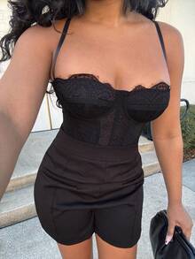 Alexandranx 蕾絲邊緊身吊帶 - 黑色 - 查看 3