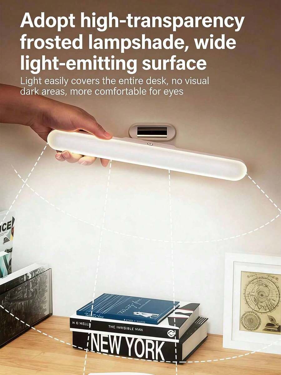 1PC Magnetic Rechargeable LED Desk Lamp, 3-Level Dimming, Touch Control, USB Charging, For Study & Bedroom Lighting - White - View 1