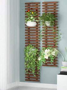 1 pieza Estantería de madera maciza con diseño de balcón de museo antiguo, decoración de pared, valla interior de cafetería, perchero de bata verde con planta simulada - Multicolor - Ver 7