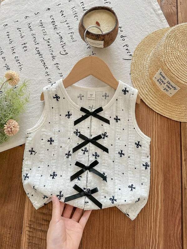 SHEIN 年轻女孩编织圆领蝴蝶结装饰休闲吊带衫