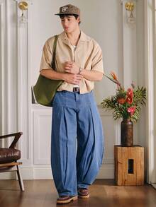 SWAVVY 时尚休闲宽松男士牛仔裤，适合日常穿着 - 藍色 - 查看 4