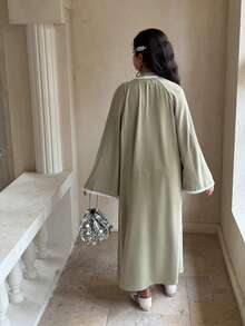 DAZY Tween flickor lös passform lång kofta med kantdetalj, höst - Grön - Visa 5