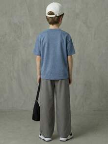 SHEIN Casuvi Kids 男童休闲日常通勤字母印花短袖T恤和松紧腰裤套装，春夏秋季 - 彩色 - 查看 4