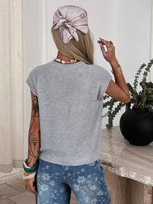 DAZY 女士圆领修身无袖针织上衣 - 灰色 - 查看 6