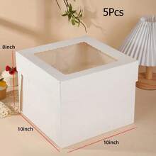 5/10Pcs High Quality Simple Square Cake Boxes With Window, Large Cookie Baking Folding Cardboard Cake Packaging Boxes, For Pastries, Desserts, Candies Packaging, Weddings, Parties, Christmas, Birthdays - White - View 11