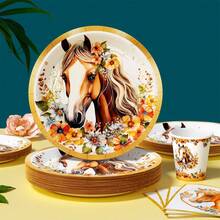 "Jinbian Huaduojunma Disposable Plates, Napkins, And Cups, Disposable Party Supplies Set, Suitable For 25 Guests, Disposable Paper Plates And Party Tableware Suitable For Birthday, Wedding Theme Parties, Family Picnics." - Multicolor - View 3
