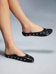 CUCCOO GRLICON Sandalias de mujer de verano con lazo francés, punta redonda, suela plana, casuales y de slip-on - Negro - Ver 2
