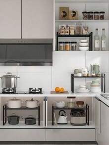 1 Expandable Multi-Purpose Cabinet Shelf, Expandable Up To 55cm/22in, Multi-Layer Storage, Kitchen Cabinet Shelf, Multifunctional Metal Storage Shelf, Pot And Bowl Shelf, Suitable For: Kitchen Cabinets, Kitchen Countertops, Under Sinks, Moisture-Proof And Rust Proof, Space Saving, Suitable For Gift Giving, Kitchen Decoration Gifts, Home Decoration Gifts - Multicolor - View 6