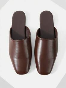 Mnmlis Casual Versatile Commute Mule Flat Slip-On Shoes - Brown - View 1