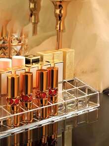 1pc Acrylic Lipstick Holder, Lipstick Storage Box, Lip Gloss Organizer, Makeup Display Rack, Perfect Storage Solution For Drawers, Vanity, Bathroom. Small Nail Polish & Lipstick Rack, Transparent Makeup Organizer Box, Multi-Grid Lipstick Box, Desk Transparent Cosmetic Storage Box, Transparent PET Lipstick Box, Multi-Grid Lip & Nail Polish Organizer - Multicolor - View 4