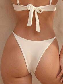 Swim Chiccia Women's Solid Color Side Chain Decor Triangle Swimwear - Beige - View 2