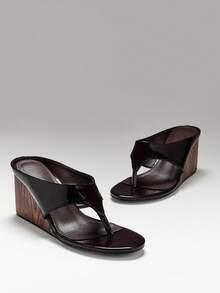 SHUZIA Women's Comfort Minimalist Thong Strap Wedge Sandals - Chocolate Brown - View 5