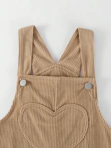 SHEIN ChillGRL Quần yếm kaki phong cách thường ngày cho bé gái có nơ trang trí, ống thẳng rộng rãi, vải mềm mại và thoải mái, đa năng cho mặc hàng ngày, đi học, đi làm, xuân/hè/thu/đông - Màu Khaki - Xem 5