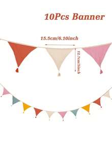 1 Set Long Multicolor Cotton Fringe Garland Hanging Fabric Bunting Banner For Wedding Birthday Baby Shower Party Decoration Colorful Pennant Indoor Outdoor Fence Roof Room Classroom Garden Hallway Festival Party Supplies Decor - Pink - View 6