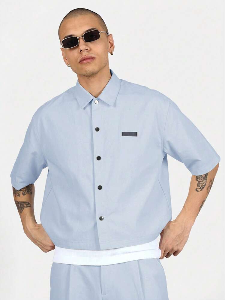 Crop Fit Short Sleeve Button Shirt With Chest Pocket