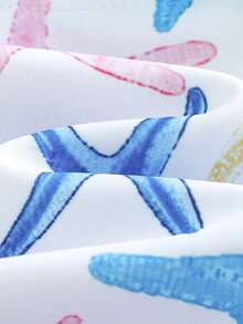 SHEIN Young Girl Starfish Pattern Ruffle Trim One-Piece Swimwear - Blue and White - View 5