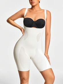 SHAPORA 1pc White Comfortable Minimalist Women's Shapewear Bodysuit - White - View 3