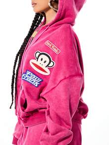 SUMWON X PAUL FRANK SUMWON WOMEN Áo nỉ nữ dáng rộng có mũ trùm đầu với dây rút và túi giữa, in hình nhân vật hoạt hình, thích hợp mặc thường ngày vào mùa thu đông. - Hồng - Xem 4