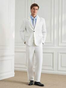 Officeau Men's Minimalist Solid Color Suit Jacket And Trousers Set White Men Suit - White - View 3
